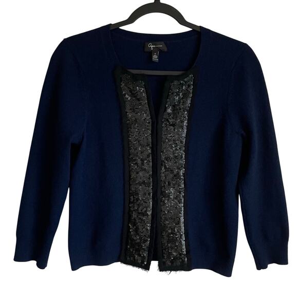 Aqua Cashmere Sweater Cardigan Navy Black Matte Sequin Detail Sz S Old Money - Picture 1 of 12